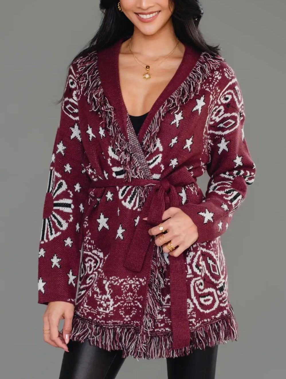 Tara Bandana Fringe Cardi