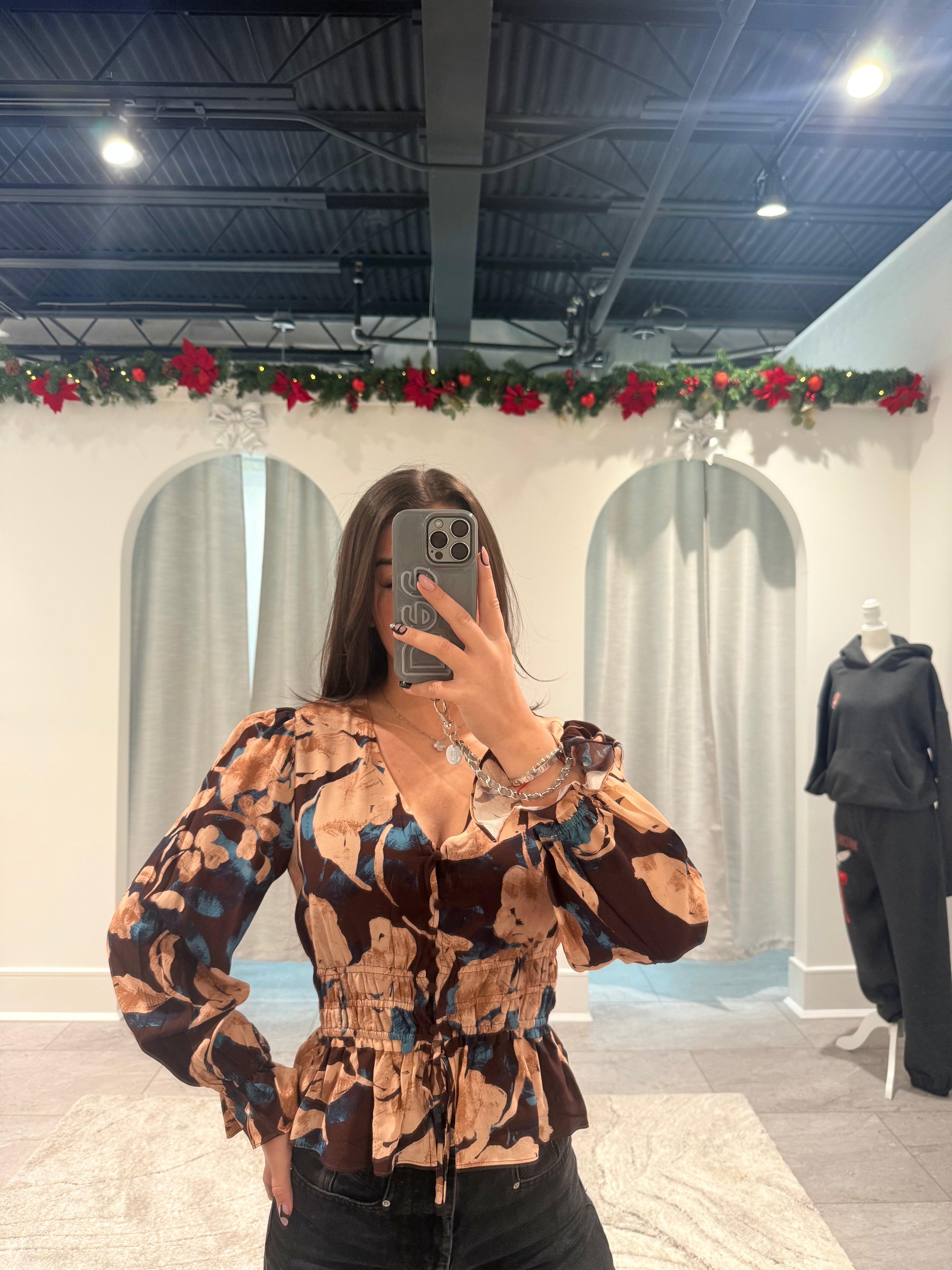 Nicki Printed V Neck Blouse