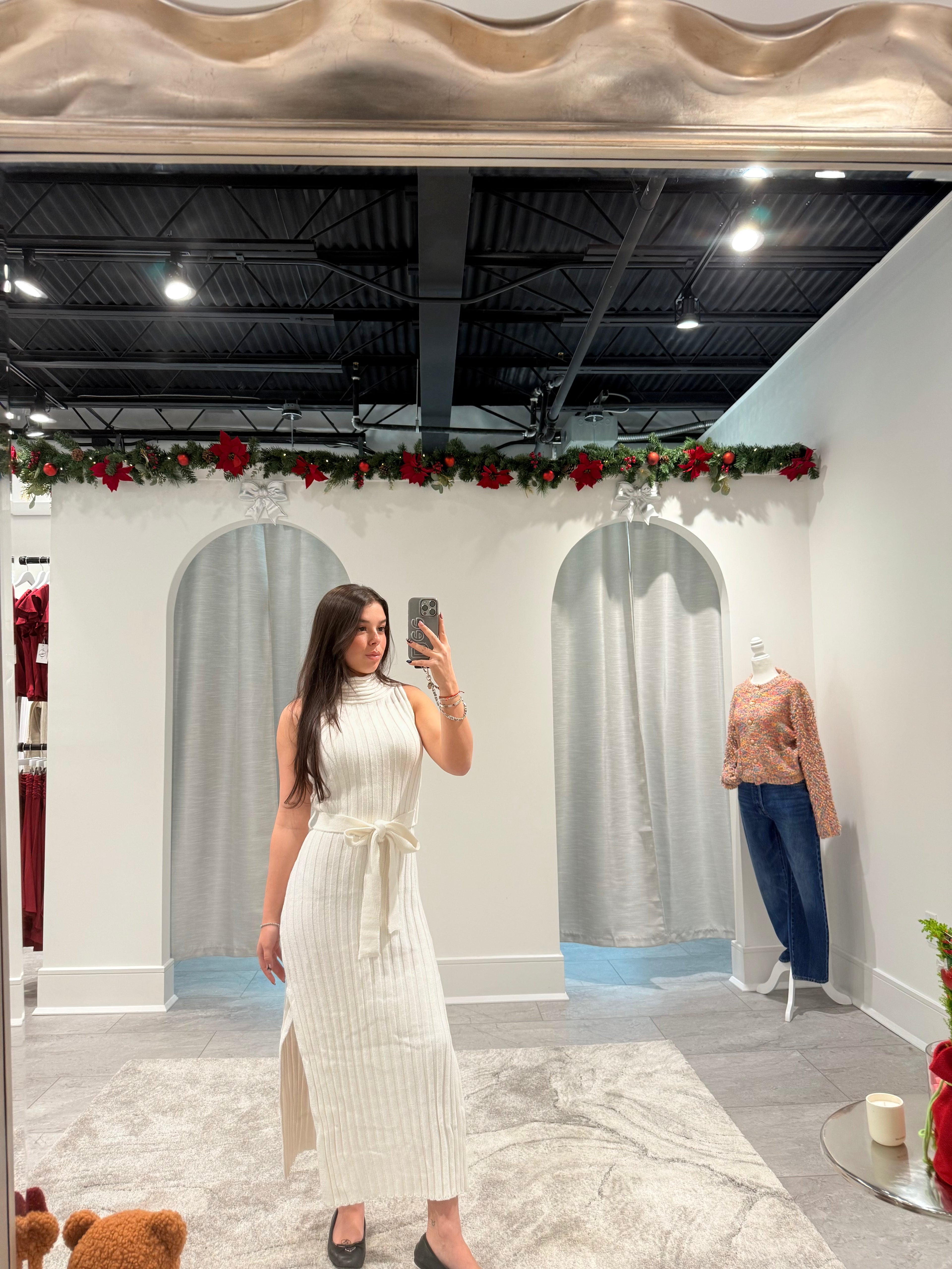 Snowflake Belted Maxi Sweater Dress