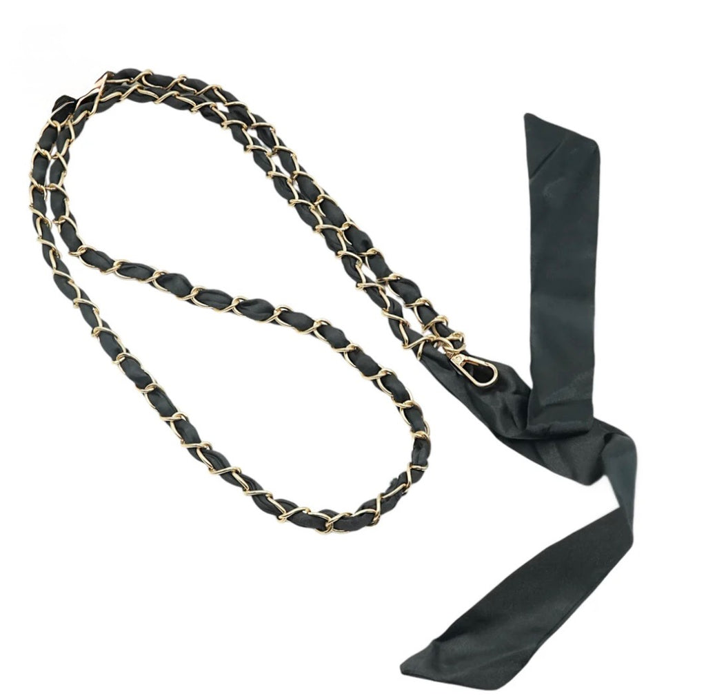 Black satin crossbody phone chain