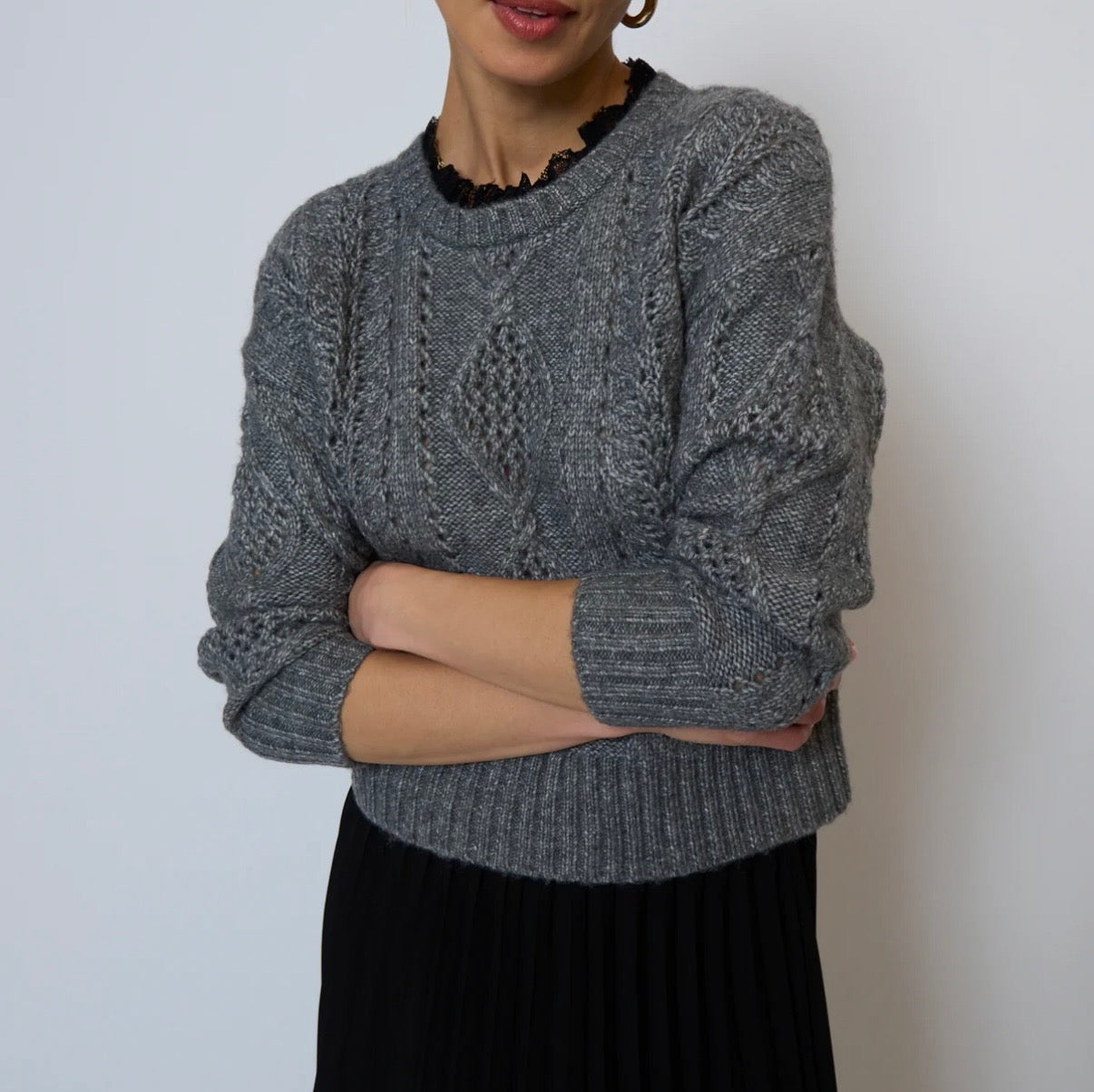 Celeste Lace Trim Cable Sweater