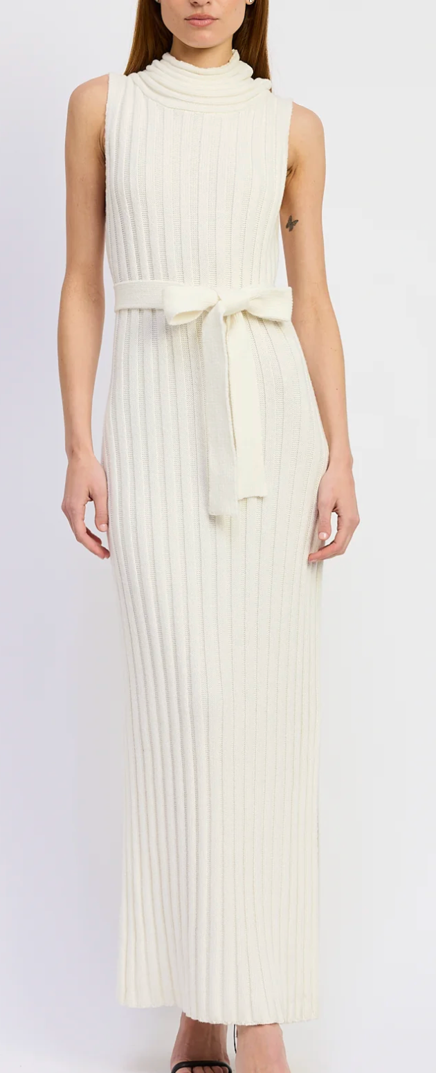 Snowflake Belted Maxi Sweater Dress