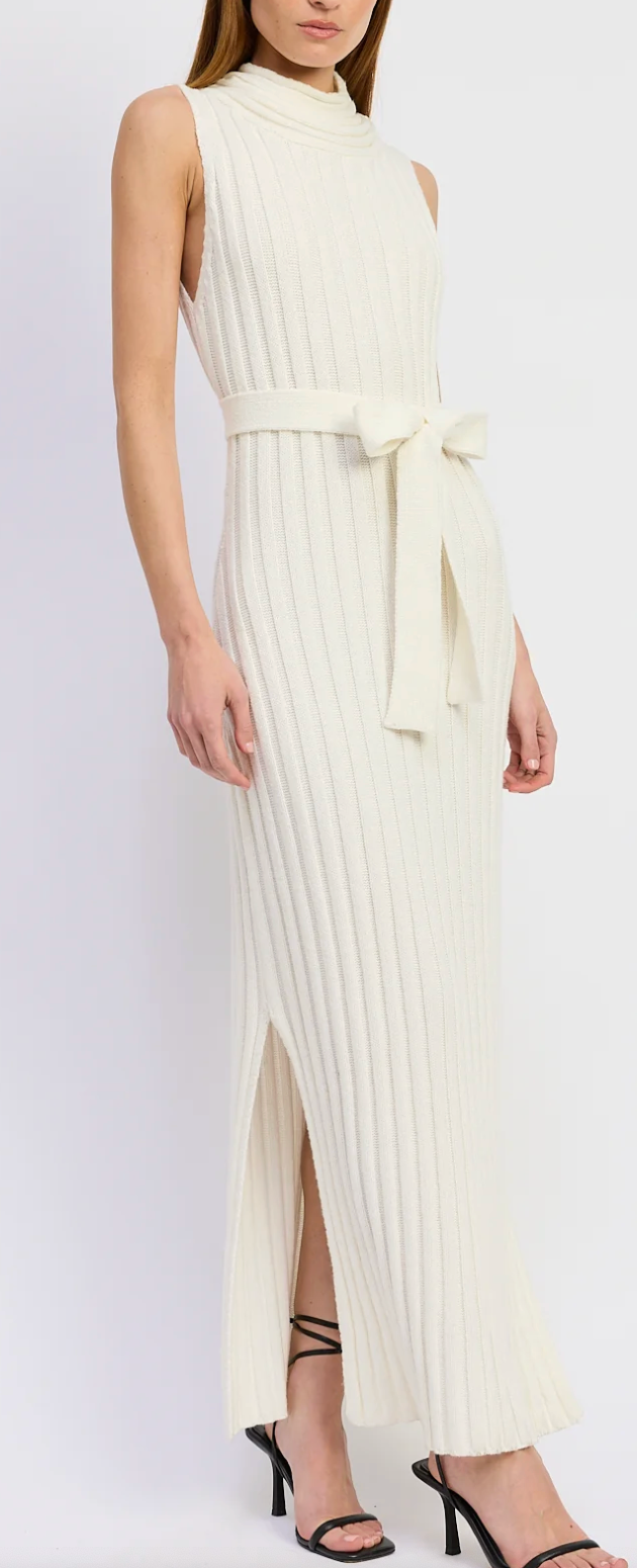 Snowflake Belted Maxi Sweater Dress