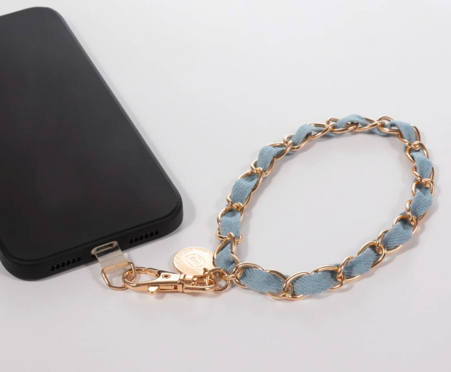 XL Blue Denim Gold Phone Chain